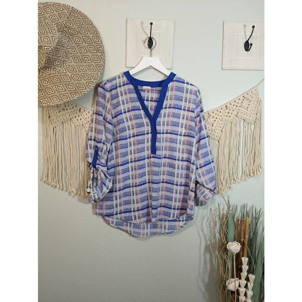 Pixely Plaid Colorful 3/4 Blouse